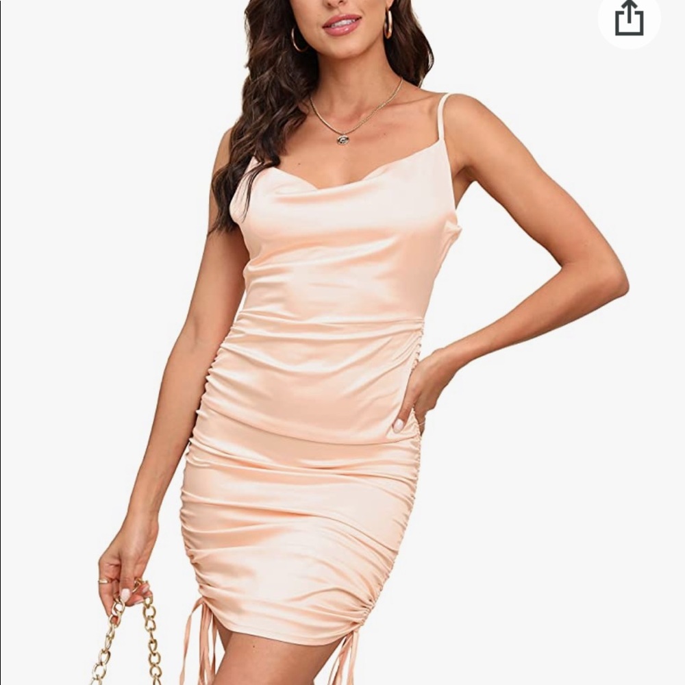 Pink satin ruched dress